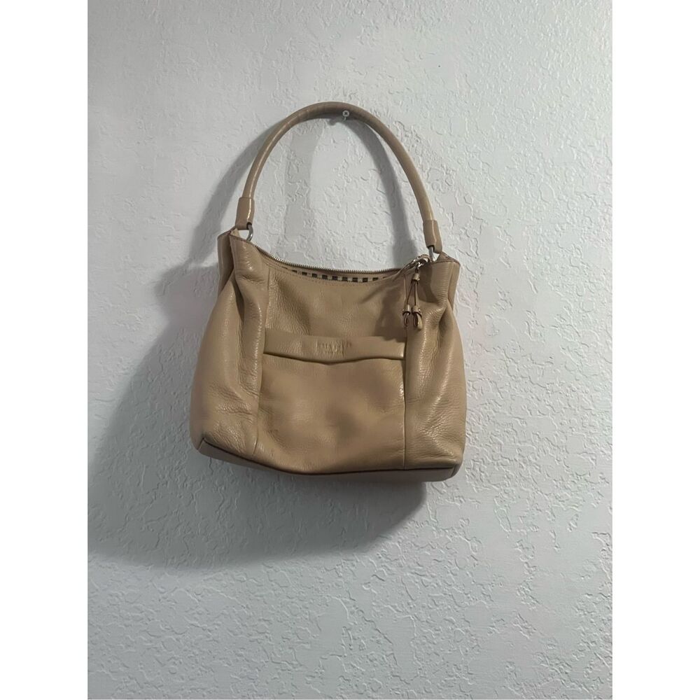 Kate Spade Leather Cream Hobo Handbag with Front Pocket Approx 13"x12"x3"